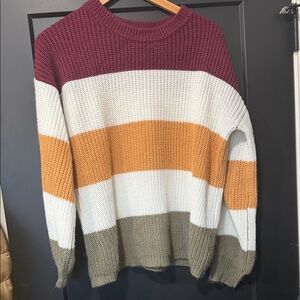 Colorblock Knit Sweater - Burgundy, Mustard, Olive M/L